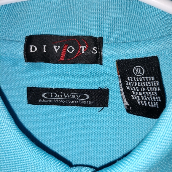 Divots Dri-way Golf Turquoise Embroidered Button Up Polo Shirt Sz. XL - Picture 3 of 8
